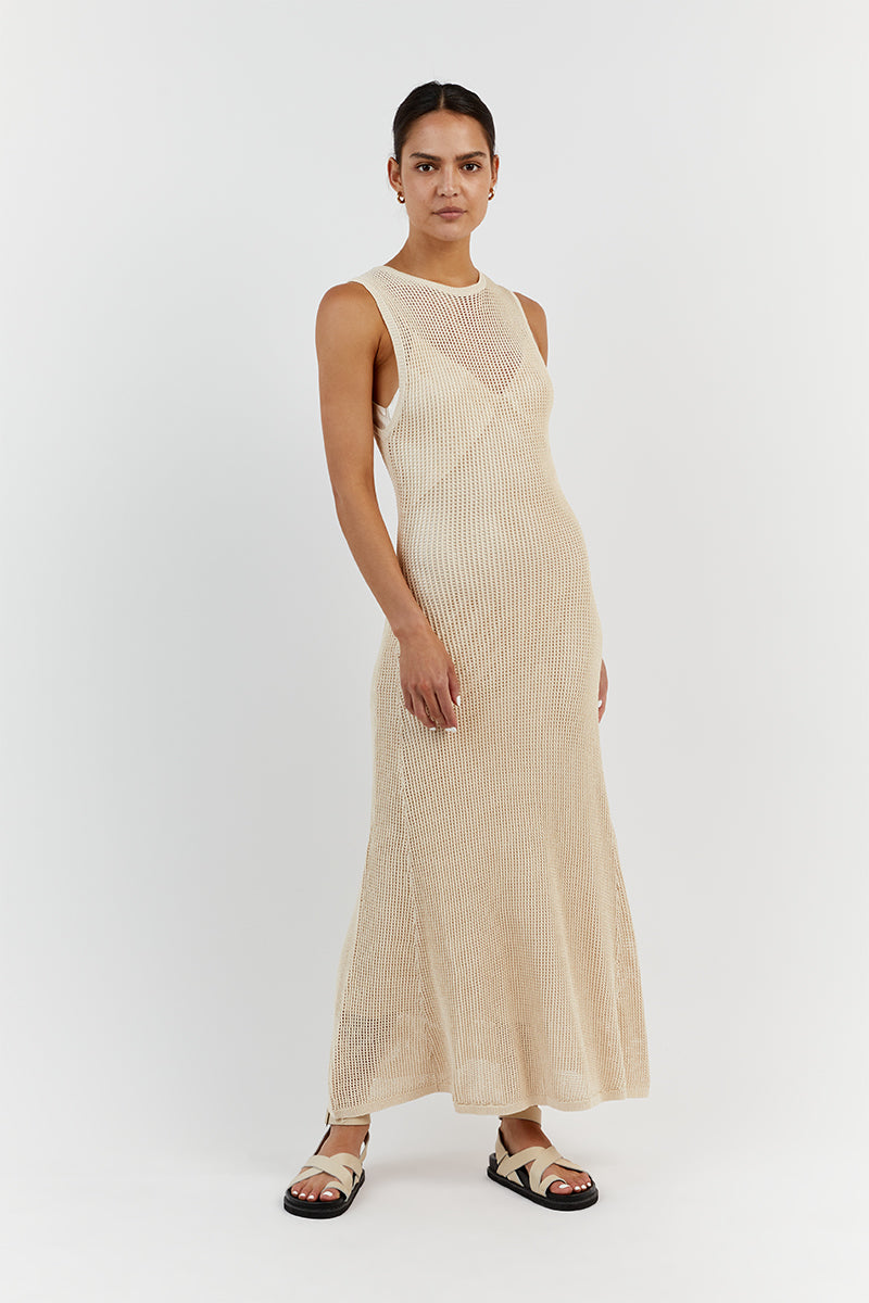 OPHELIA NATURAL CROCHET MAXI DRESS Clothing DISSH Boutiques L NATURAL